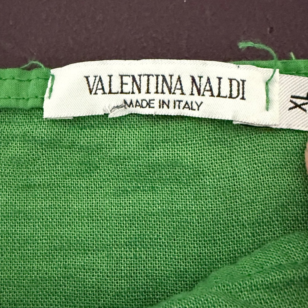 Valentina Naldi Dress Womens XL Green Linen Blend Tiered Made in Italy Coastal - Picture 4 of 9